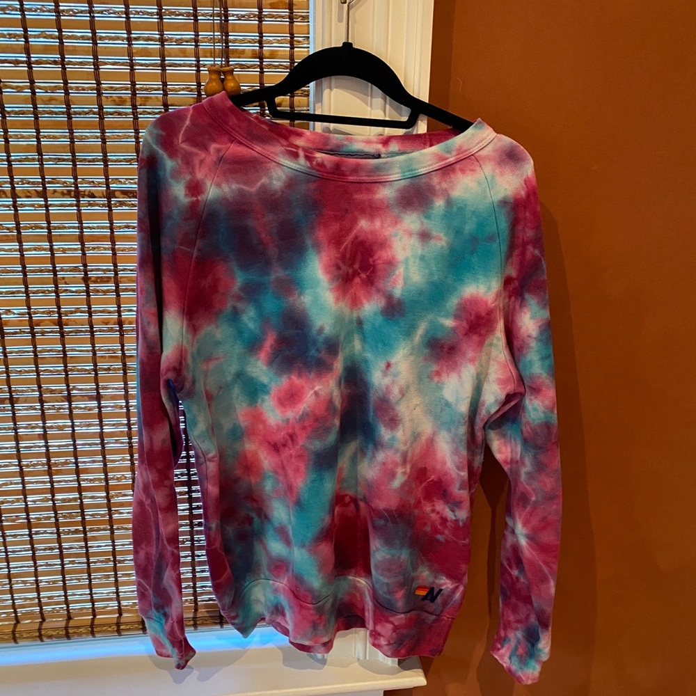 Purple and blue tye dye Aviator Nation crew neck.